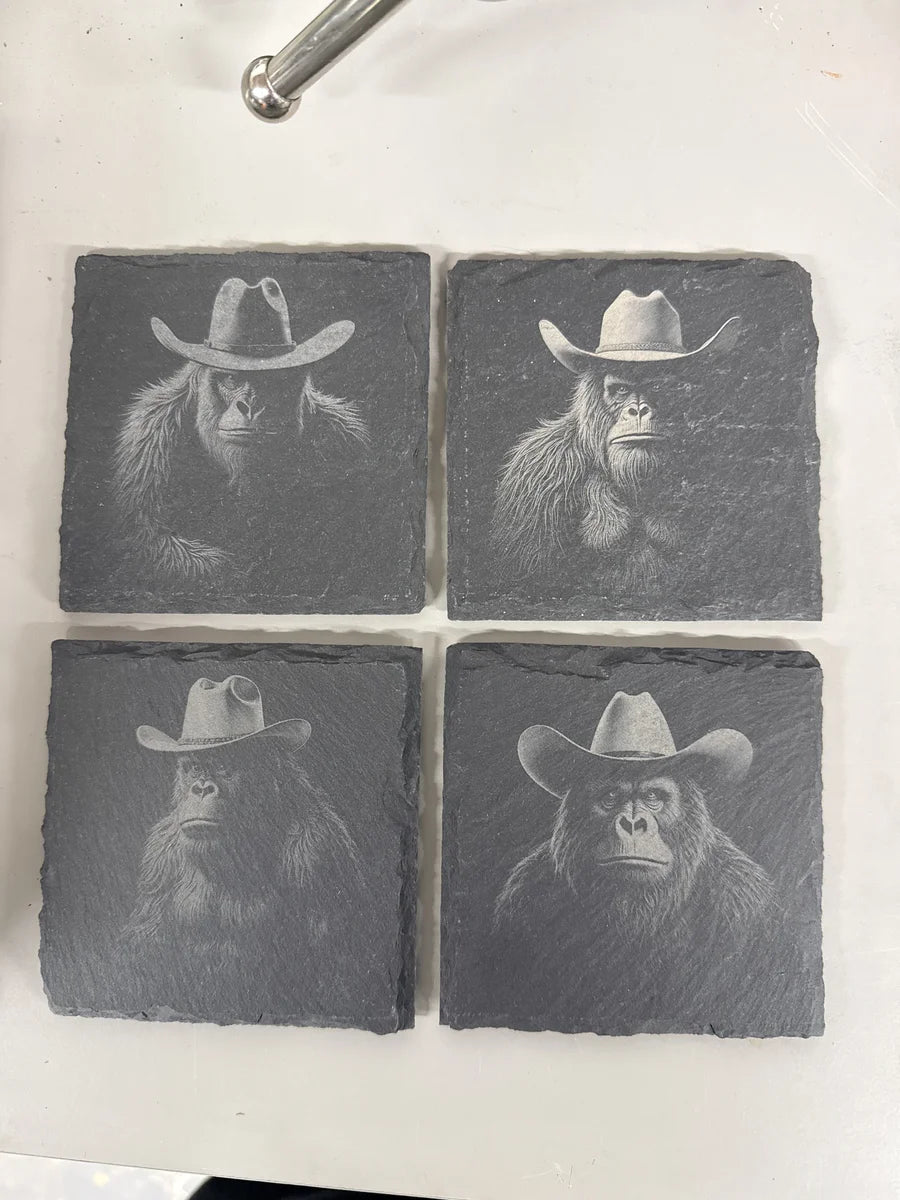 Slate coasters cowboy gorilla
