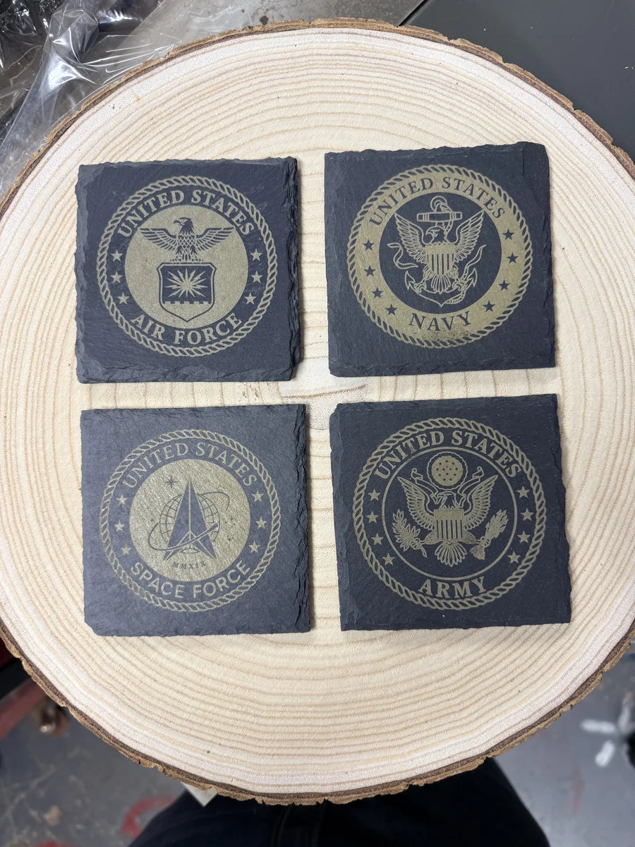 Slate coasters military branch seals