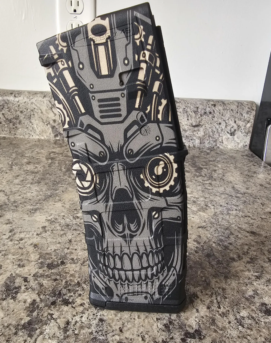 Custom PMAG Engraving — Mech Skull — Apex Coatings & Engraving