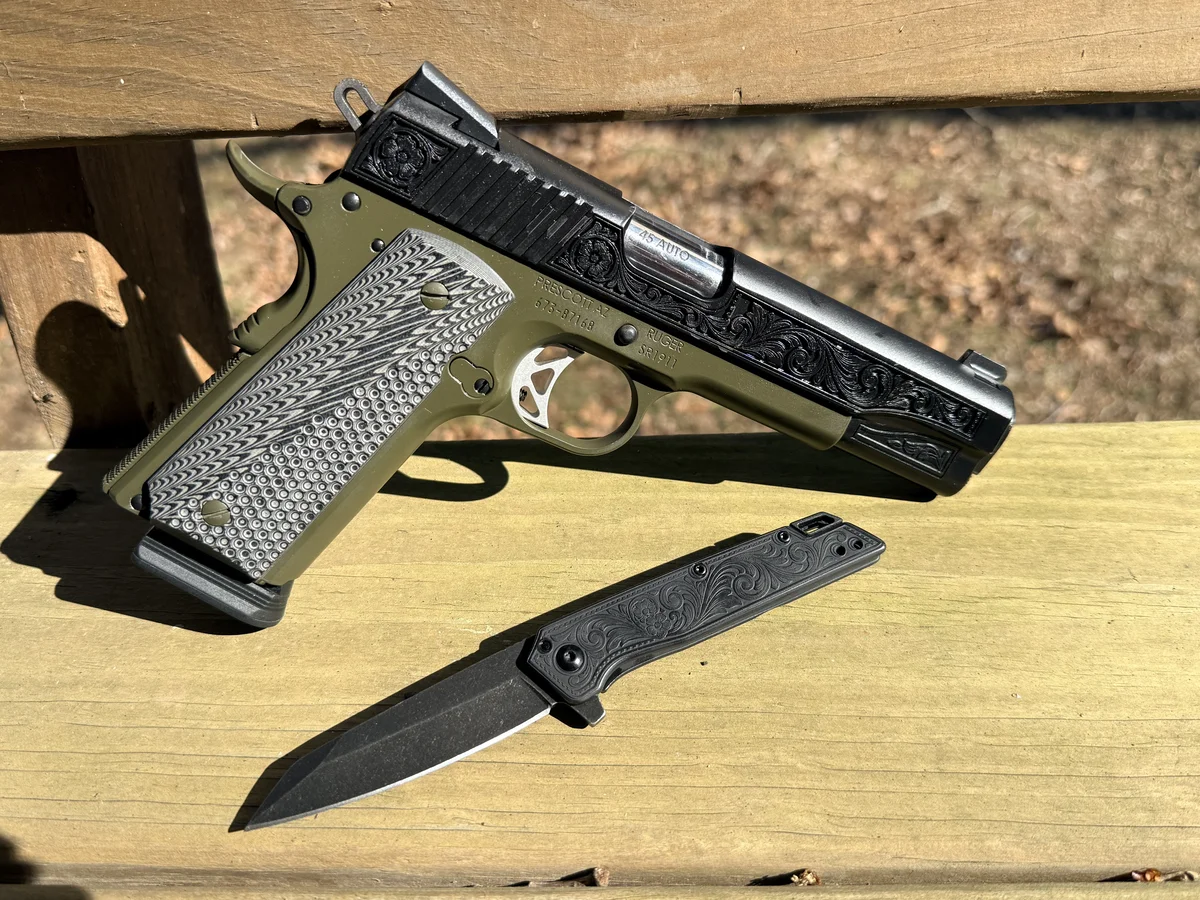 1911 Floral Scroll Engraving 05 With Knife — Apex Coatings & Engraving