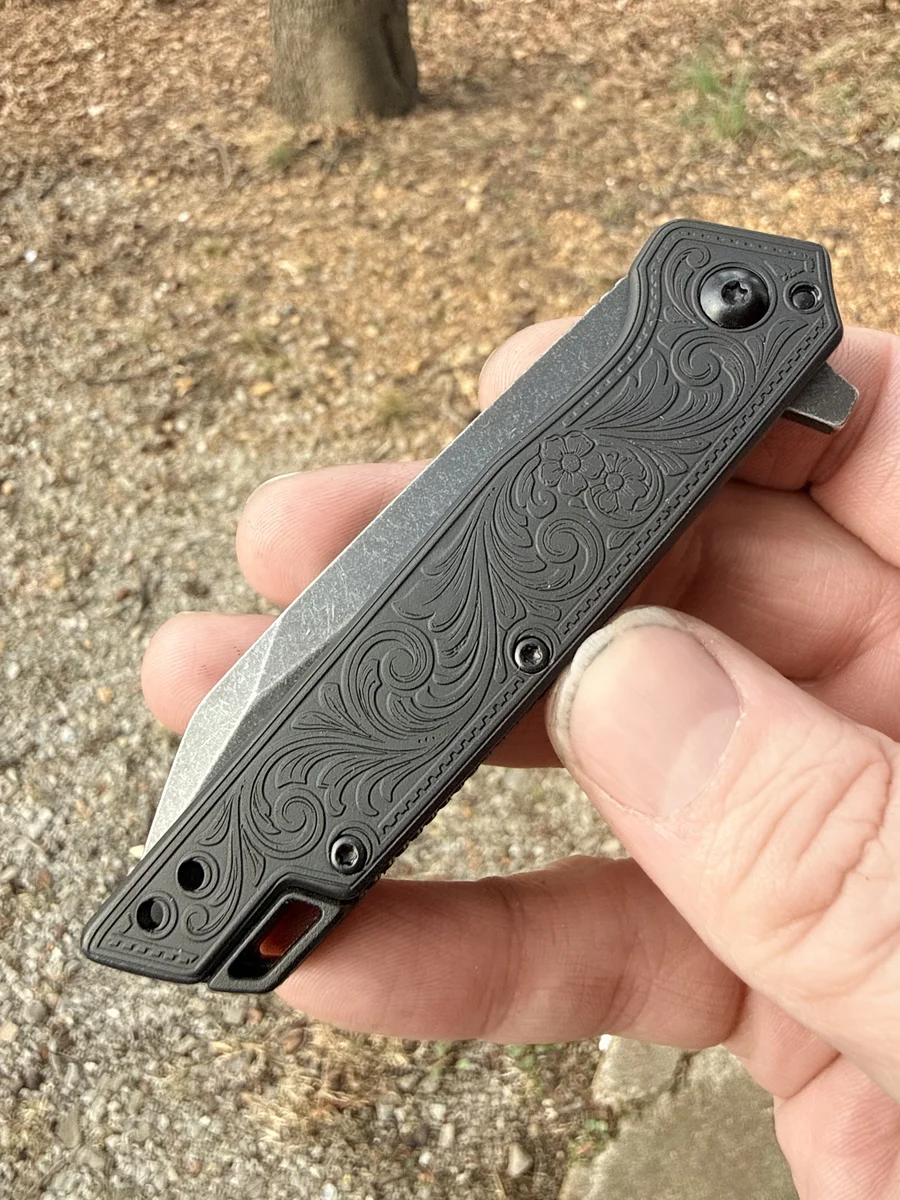 Knife Floral Scroll Engraving — Apex Coatings & Engraving