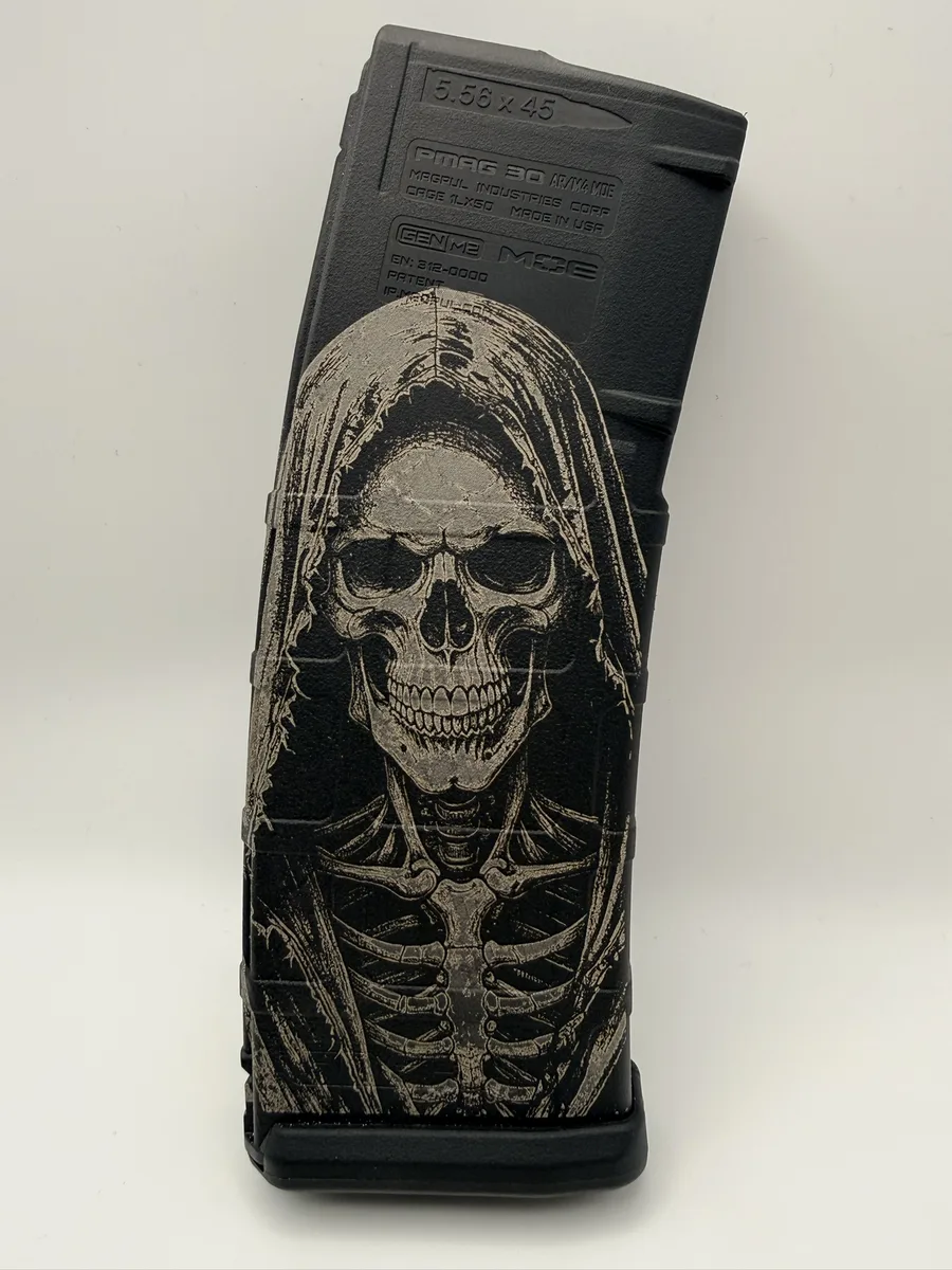 Custom PMAG Engraving — Grim Reaper — Apex Coatings & Engraving
